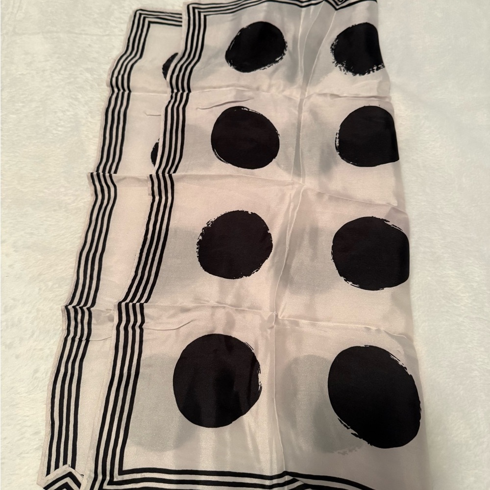 Vintage Silk Black and White Polka Dot Scarf by Vera - Picture 8 of 10